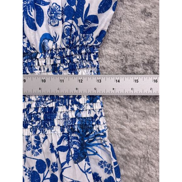 New Anthropologie Top Small Womens Blue Floral Cotton Smocked Peplum Blouse - Picture 5 of 8